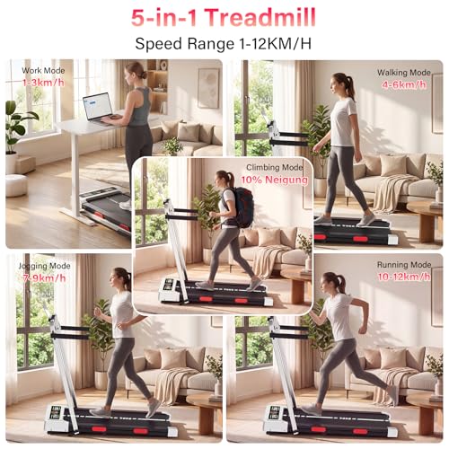TODO Laufband für Zuhause klappbar, 3 in 1 Walking Pad mit 10% manuelle Steigung, Untertisch...