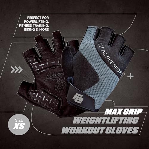 Fit Active Sports Max Grip Weight Lifting Gloves for Men & Women | Non-Slip Workout for Gym, Biking, Fitness Training | Lightweight, Breathable | X-Small
