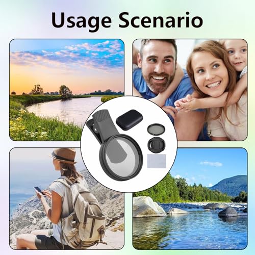 Image of 5 Pack Mobile Phone Filter Kit, Polarizing Camera Lens Filter with Clip, Carry Pouch, Lens Cap and Cleaning Cloth, Universal Phone Filter for Photography Enthusiasts