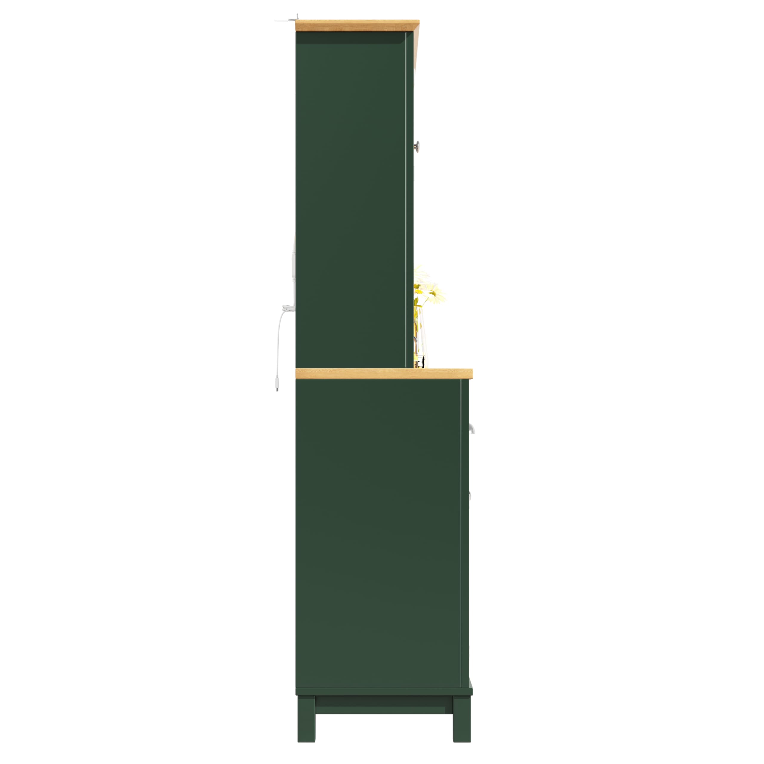 Credenza laterale/Armadietto/Armadietto da cucina/Buffet, 104 x 40 x 180 cm, stile country, 4 ante, con striscia luminosa a LED e portabevande, verde.