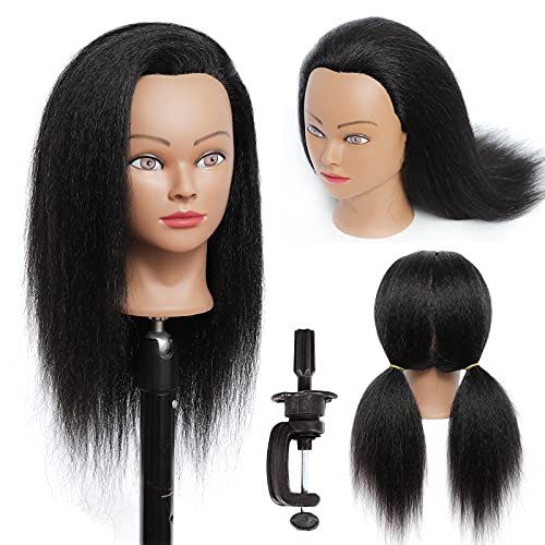 Mannequin Head with Human Hair Manikin Head 14"100% Real Hair Cosmetology Mannequin Head with Hair Doll Head for Hair Styling Cutting Braiding for Children as Gift and Free Clamp Holder (C-L14)