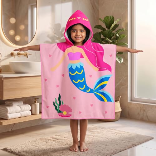 Image of Kids Poncho Towel 300 GSM 120x60 CM, Coral Pink