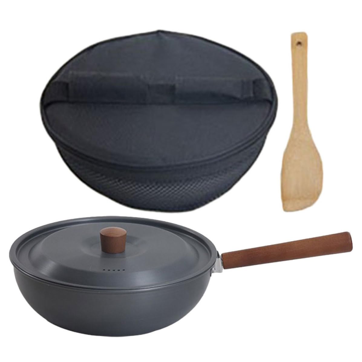 SHINEOFI Poêle de Camping 1 Set Polyvalente en Alliage D'aluminium Poignée Amovible Portable Noir Randonnée Cuisson en Plein Air