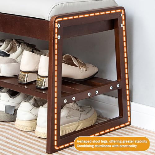 Banc à chaussures avec coussin et coffre de rangement à ouverture intégrée