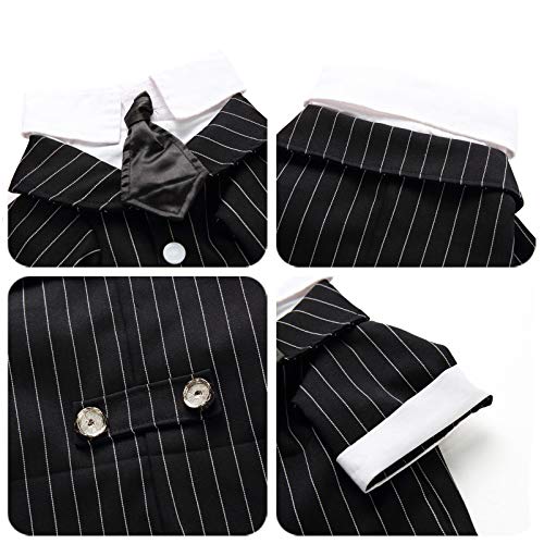 Sogayu Dog Tuxedo Costume Formal Shirt, Dog Wedding Black Stripes Jacket Suit, Puppy Prince Ceremony Suit Tie Small Dog Cat Clothes #TOP5