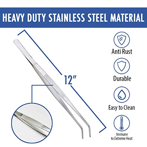 12 Inch Kitchen Long Tweezers Tongs, Cooking Tweezers Stainless Steel, Ideal for Meat Pasta Plating Pinching Delicate Small Pieces of Food - Thumbnail 4