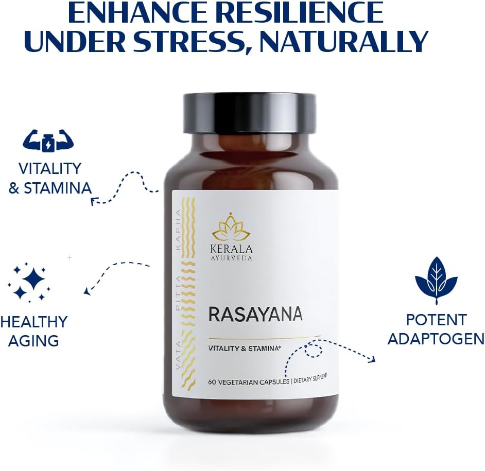 Kerala Ayurveda Rasayana - Herbal Capsules with Amla and Tribulus to Improve Vitality, Support Healthy Aging, and Improve General Wellbeing, 60 Count