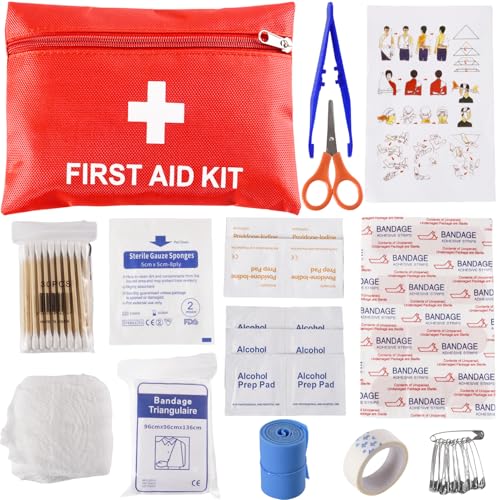 Medi Mini First Aid Kit, 14 kinds74 Pieces Small First Aid Kit for Travel, Home, Office, Vehicle, Workplace, Camping & Outdoor (Red)