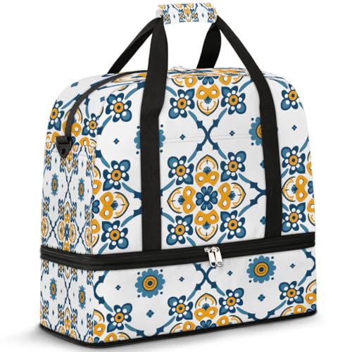 Boho Retro Pattern Colorful Travel Duffle Bag, Collapsible Travel Bag Sports Gym Bag With Shoes Compartment Weekender Bag Overnight Bag For Women Men