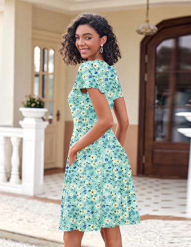 Image of Zeagoo Womens Summer Dress Casual Swing Sundresses Floral Ruffle Short Sleeve Wedding Guest Dress Beach Mini Dress 2026