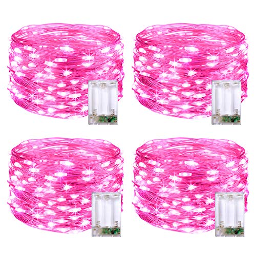 JMEXSUSS 4 Pack 50 LED Pink Fairy Lights Battery...