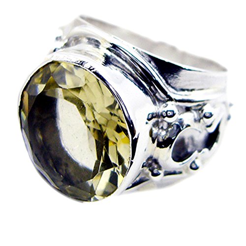 Bague Citron Quartz Naturel Argent Ovale Style Vintage Taille H à Z