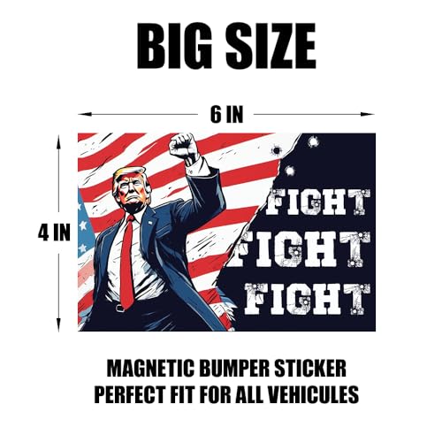 Image of 2-Pack Trump Fight Fight Fight Car Magnets - Removable Political Magnetic Bumper Stickers, 6 inch x 4 inch, Weatherproof Vinyl (for Metal Surfaces)
