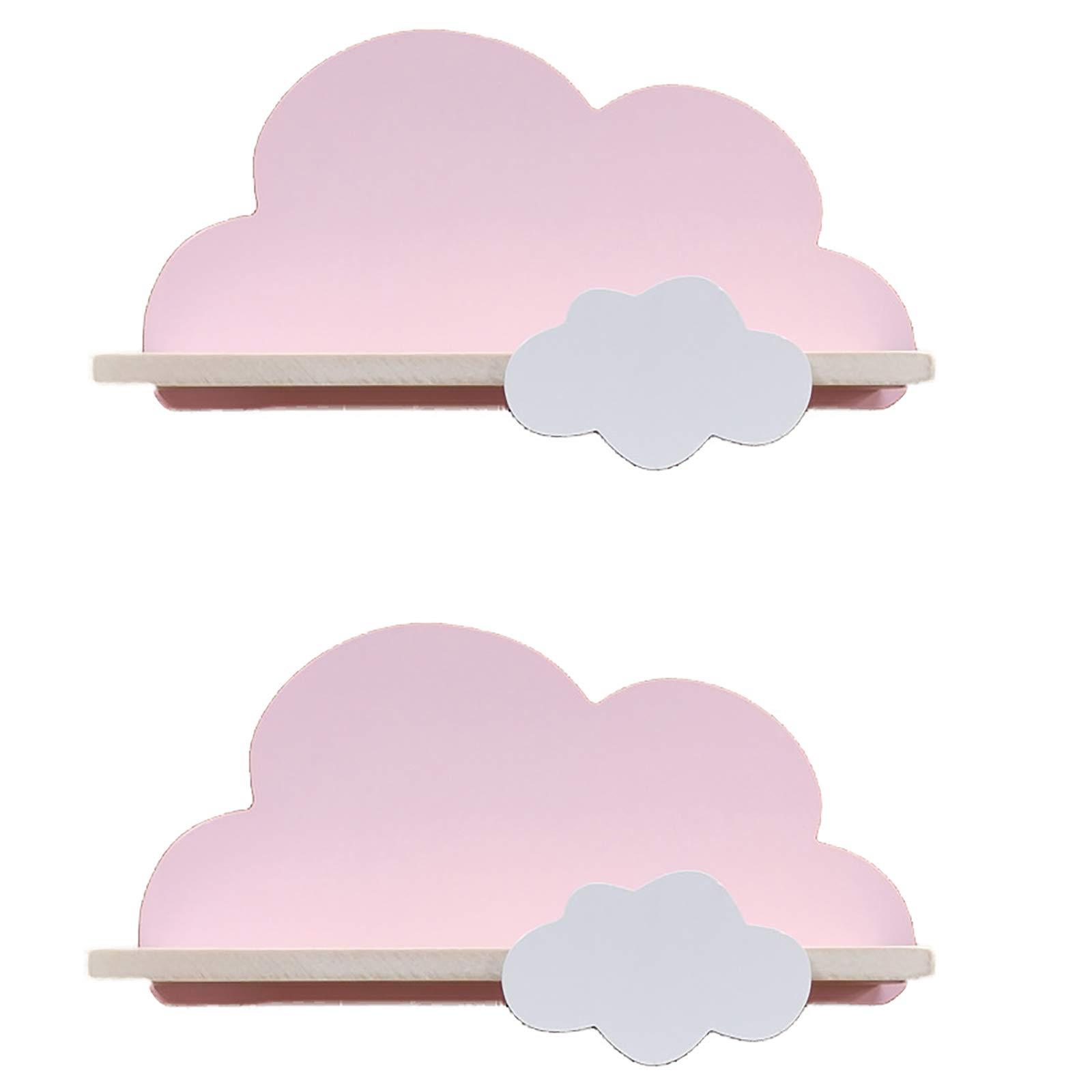 Haomian 2Pcs Cloud Shelves for Children’s Nursery Or Bedroom,Kids Nursery Room Shelves,Floating Bedroom Baby Book Shelf Storage Shelf, Cloud Floating Wooden Shelf Wall Decoration,Pink