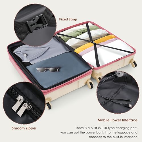 Image of 3 Luggage Set, ABS Hardshell Suitcase Spinner Wheels with USB Port and TSA Lock