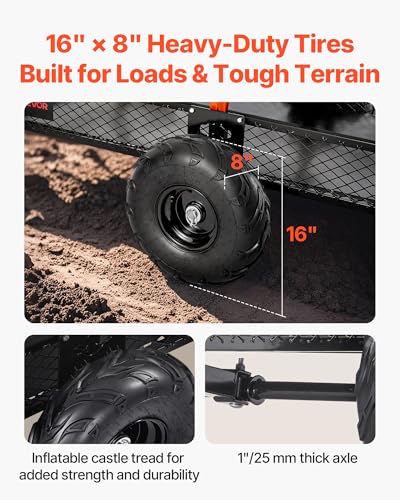 Image of VEVOR 22 Cu.Ft 1600Lbs Steel ATV UTV Trailer Tow Behind Dump Cart, Heavy Duty Pull Behind Utility Dump Trailer for Lawn Mower Trailer Tractor Garden Yard with Removable Rear Panel