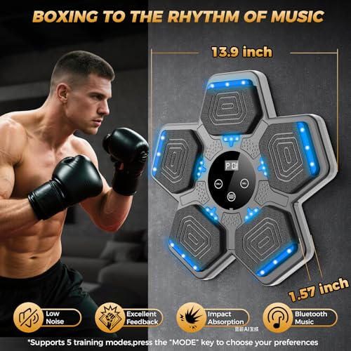 Image of LOLBOX 2026 Music Boxing Machine for Adults and Kids, Smart Bluetooth Boxing Training Equipment with Gloves Wall Mounted, Workout Punching Machine for Home,Office and Gym