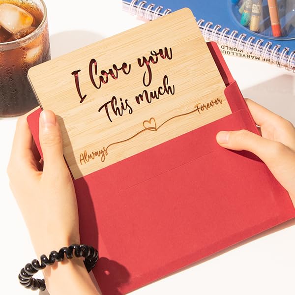 Anniversary Card for Wife Husband, I Love You This Much Wood Anniversary Cards for 5th Anniversary, Happy Anniversary Greeting Card, Handmade Valentines Day Card Wedding Gifts for Him Her - Image 4