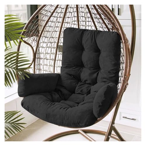LIUHLFSR Hängande korgkudde förtjockad stor hängstol ägg gungstol ryggstöd kudde för trädgård utomhus inomhus (svart, inte avtagbar)