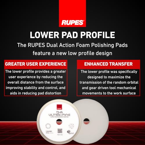 Image of RUPES 9.DA180S Pack of 12 White D-A Ultra-Fine Polishing Foam Pads 180mm | Ideal for Paint Correction | Extremely Fine Defect Removal | Compatible with 6 inch Backing Plate