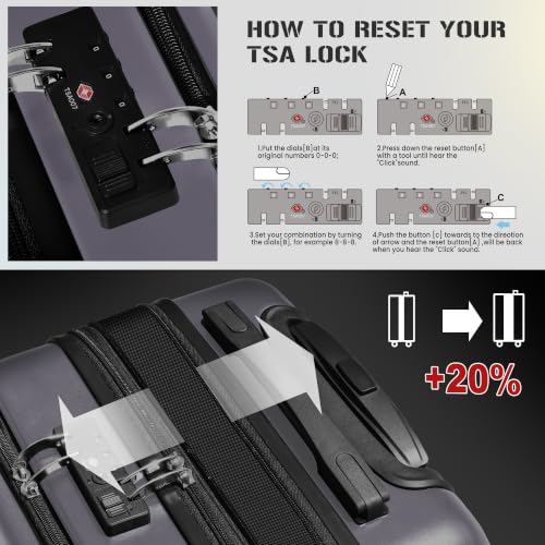 Image of KEYTANG SmileLine 3-Piece Luggage Set Lightweight Hardside Suitcase TSA Lock Spinner Wheels, 20 inch Expandable Carry-On Luggage with Quick Access Front Open Pocket, Bonus Makeup Bag,Gray