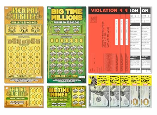 Larkmo Prank Gag Practical Joke Kit Bundle – Fake Lottery Tickets, Parking Violation Tickets,...
