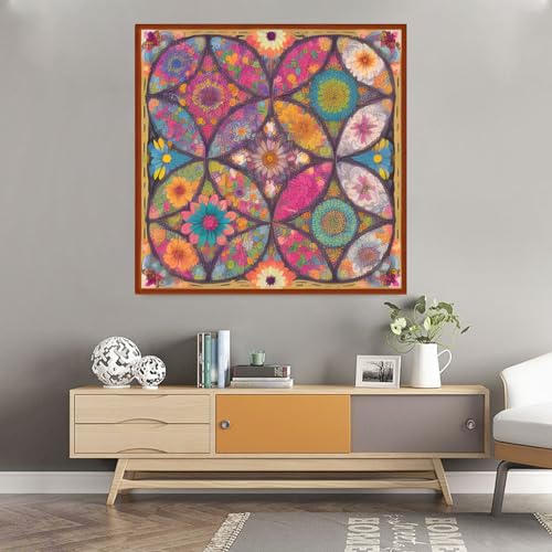 Image of Joyhoor Cross Stitch Kits for Beginners Stamped Cross-Stitch Supplies Needlework preprint Embroidery Kits for Adults DIY Needlepoint Kits Embroidery Patterns 11CT-Colorful Floral Circles 16x20 inch