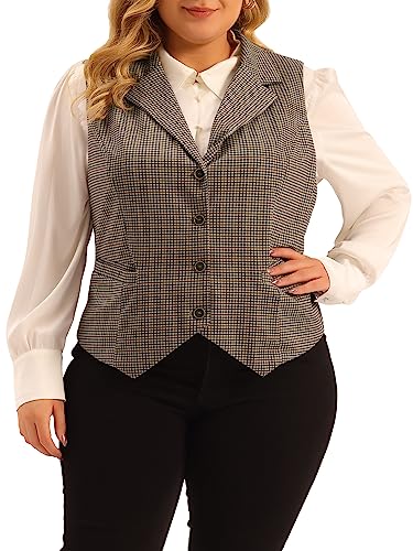 Agnes Orinda Plus Size Suit Vest Top for Women Vintage Plaid Waistcoat Vest Sleeveless Button Steampunk Work Blazer