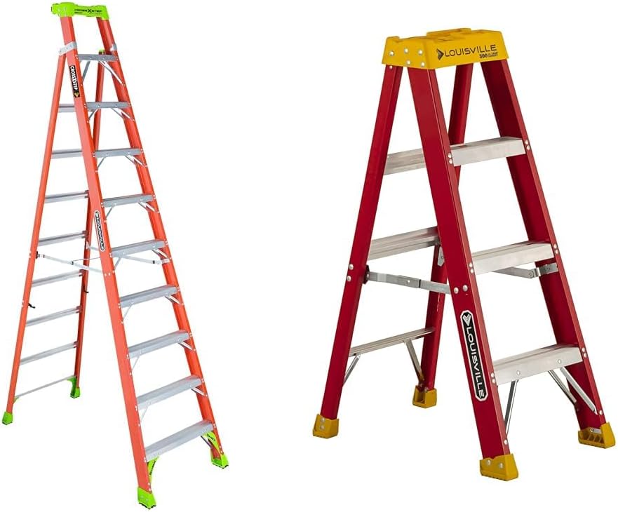 Louisville Ladder FXS1510 Cross Step/Shelf Ladder, 10-feet, Orange & L-3016-04 Step Stepladder, 4-Feet