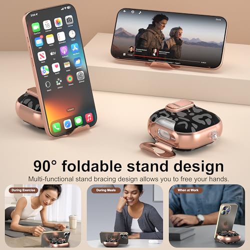 Image of for AirPods 4 Case 2025 with Safety Lock & Foldable Phone Stand, Rose Grey | Double Drop Protection,Two-Piece Design, Airpod 4 Case with Keychain & Cleaner Kit, Support Wireless Charging, Shockproof