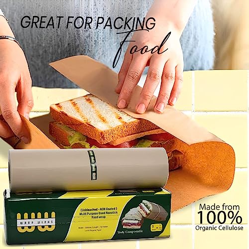 Image of Multipurpose Food Wrapping Paper 9+1 Meter (Greasproof) Food Grade Non Stick Microwave Safe Keeps Food Fresh - Brown Paper (Pack of 2) (9+1 Meter)