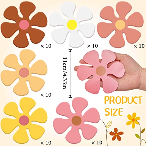 Image of Henoyso 60 Pcs Groovy Party Decorations Retro Flower Daisy Decor,Assorted Sizes