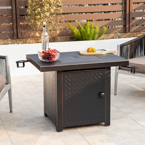 32'' Propane Fire Pit,50000 BTU Gas Firepit Table with 2 Drink Holders, Lid & Lava Rock,Outdoor Fire Pit Table for Dining or Party,Propane Firepits for Outside,Patio,Yard - Image 3