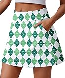 Pinspark Skorts For Woman Upf 50+ Golf Skirts Stretch Tennis Skort With 4 Pockets Moisture Wicking Pickleball Skirt With Shorts Underneath, Green White Plaid Medium
