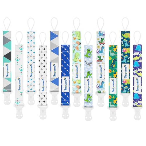 Image of Smlpuame Baby Pacifier Clip for Boys,12 Pack Stylish Binky Clips Strap,Paci Holder with Clips Universal Lightweight Fits Most Pacifiers Teeher Toy Teething Ring Soothie,Baby Gifts