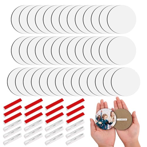 Ovveroche 40 Pack Sublimation Buttons Blanks with Pins 3inch MDF Buttons Pins Sublimation Blank for Heat Transfer School Projects Name Tags DIY Crafts
