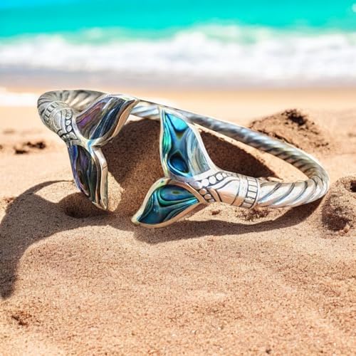 Natural Abalone Shell Mermaid Tail Bangle Bracelet For Women Open Cuff Bracelets And Bangles Vintage Jewelry2