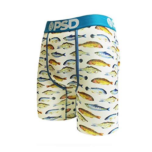 PSD Underwear Men's Gone Fishing Boxer Briefs (Blue, Small)