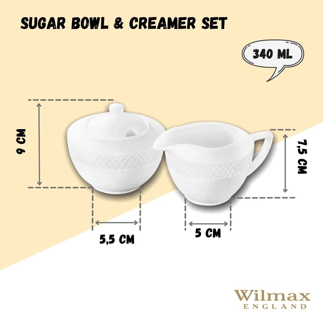 Wilmax - Sucrier + ensemble pot à lait - 2 pièces - Récipient à lait et sucre en porcelaine - Blanc - Distributeur de sucre avec couvercle - Lavable au lave-vaisselle - pour café au lait, thé