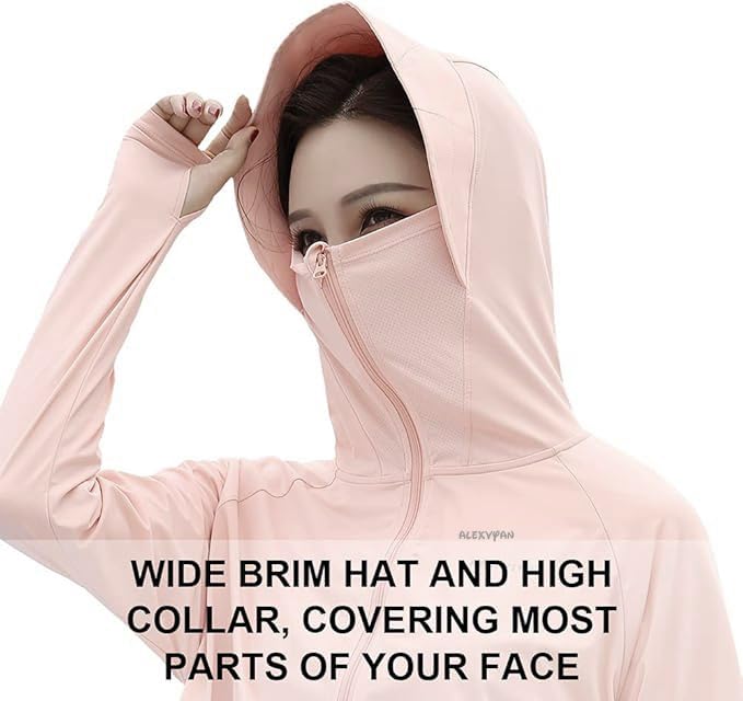Image of Alexvyan Size-L Pink Women's UV Protection Jacket, Light weight Summer Sun Screen Hoodie with Visor, UPF 50+ Protection for Outdoors, Short Full Zipper Sun Protection Jacket- FIT 50-65 KG