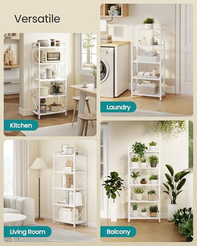 Image of SONGMICS 5-Tier Steel Storage Rack, Shelving Unit with X Side Frames | Dense Mesh, 12.6 x 23.6 x 57.3 Inches, for Entryway, Kitchen, Living Room, Bathroom, Cloud White UBSC165W01