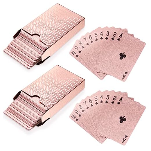2 Decks Rose Gold Playing Cards Waterproof Plastic Poker Cards Novelty Poker Cards Tools Game Tricks Tool Playing Card for Game Family Card Birthday Party