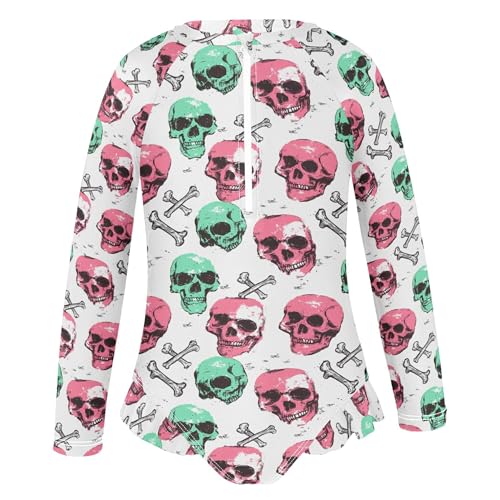 Skull Girls Long Sleeve Rashguard Swimsuit UV Protection One-Piece Swimwear Bathing Suit B04043502