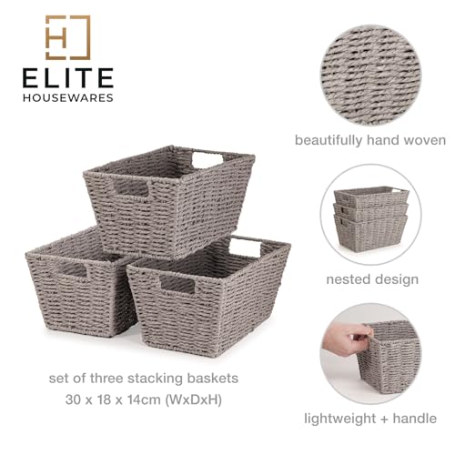 woodluv Storage Basket for Shelves, Woven Wicker Paper rope storage boxes, Baskets for Organizing, Gift Hamper Basket, Decorative Baskets Grey - L30.5 x W18.5 x 14.5 (H) - Cosy Home Interiors woodluv Storage Basket for Shelves, Woven Wicker Paper rope storage boxes, Baskets for Organizing, Gift Hamper Basket, Decorative Baskets Grey - L30.5 x W18.5 x 14.5 (H) - Image 5