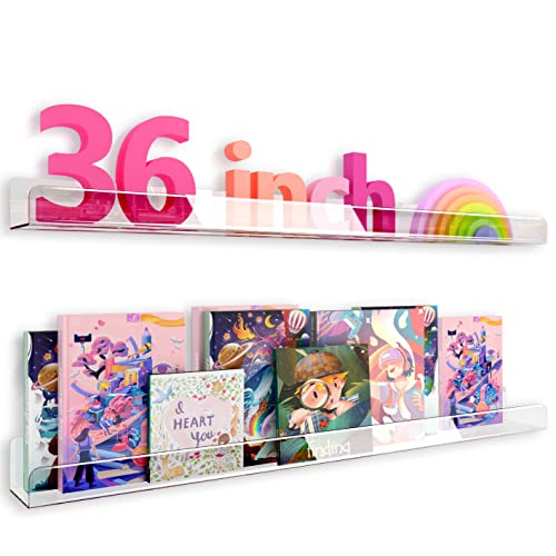 Image of 2 Pack 36 Inch Clear Acrylic Kids Wall Bookshelves,Display Rack