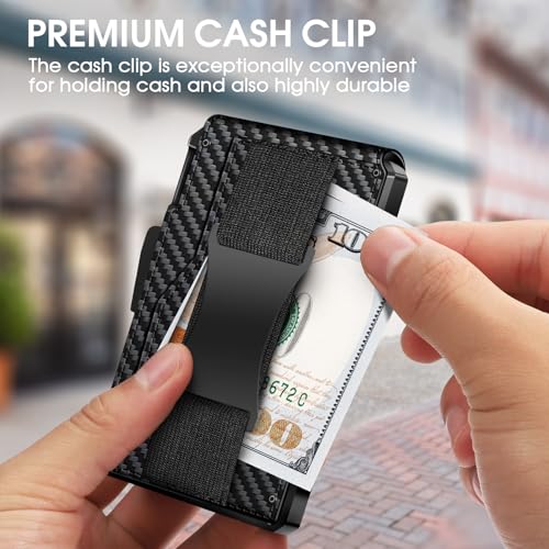 Wallet for Men, Smart Pop Up Wallet, Slim Minimalist RFID Blocking Card Holder, Aluminum Case, Magnetic Closure 10-14 Card Capacity, ID Window, Cash Slot (Carbon Fiber)4