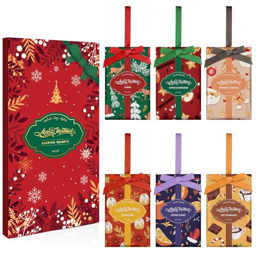 LA BELLEFÉE Duftsäckchen Weihnachten, 6 Duft, Duftende Sachets Zedernholz, Apfel Zimt zur Verwendung in Kleiderschrank, Autos, Schubladen, Schränken, Beseitigung von Gerüchen, Raumduft, Weihnachtsdeko