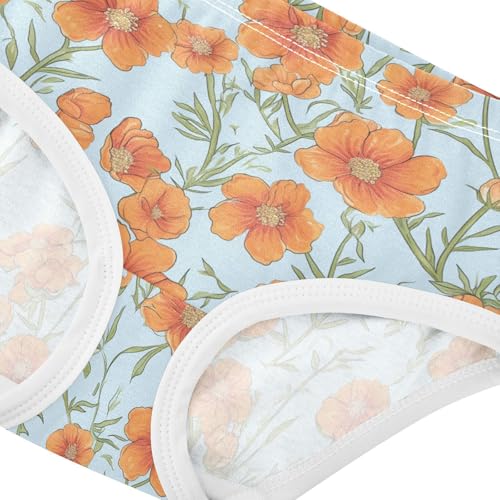 Wusikd Orange Flowers Girls' Underwear Cotton Light Blue Girls Briefs Soft Toddler Underwear 2T4