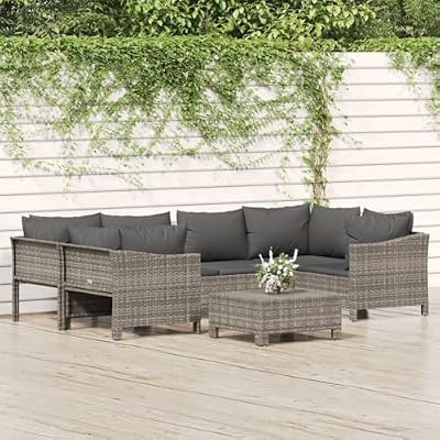 TREATLIFE HOME 7 Piece Patio Lounge Set with Cushions, Contemporary Design, Gray Rattan