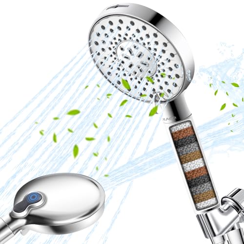Ryamen Filtered Shower Head with Handheld, High Pressure 9-Spray Modes Detachable Shower Head with Filter for Hard Water-Remove Chlorine & Impurities, Improve Skin & Hair Health, 2 Filters, Chrome